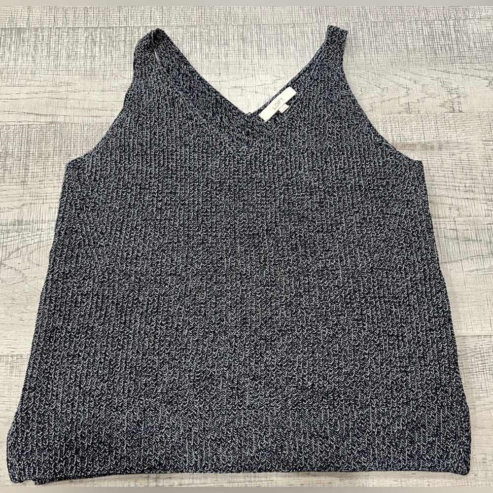 Ann Taylor Loft Navy Heavy Knit V-Neck Sweater Tank Top Size XL - Picture 2 of 11